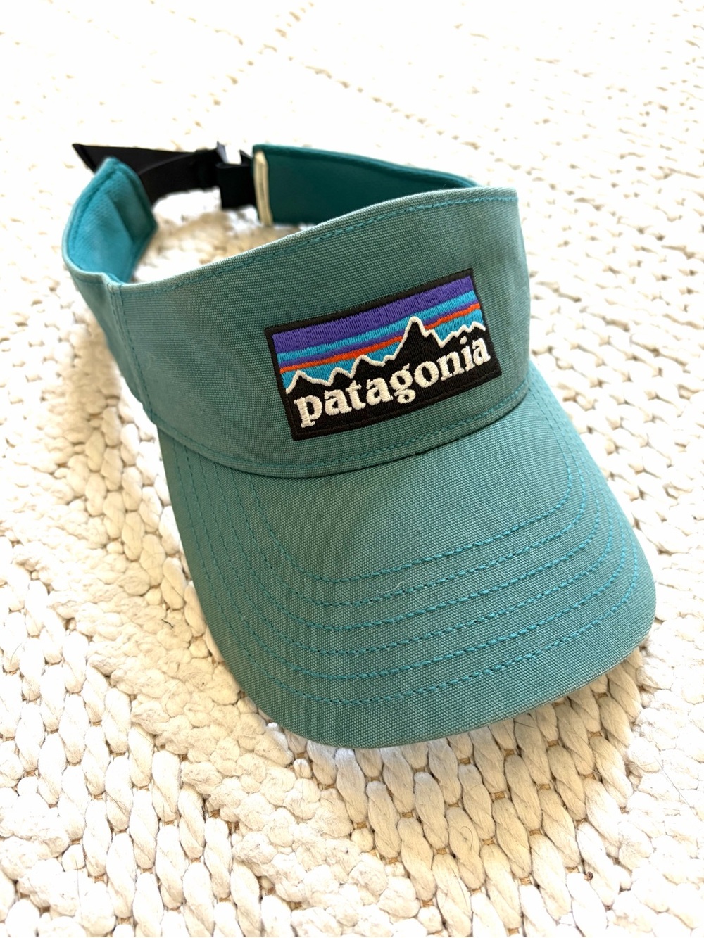 PATAGONIA P-6 Logo Visor Teal Hat Vintage Adjustable EUC